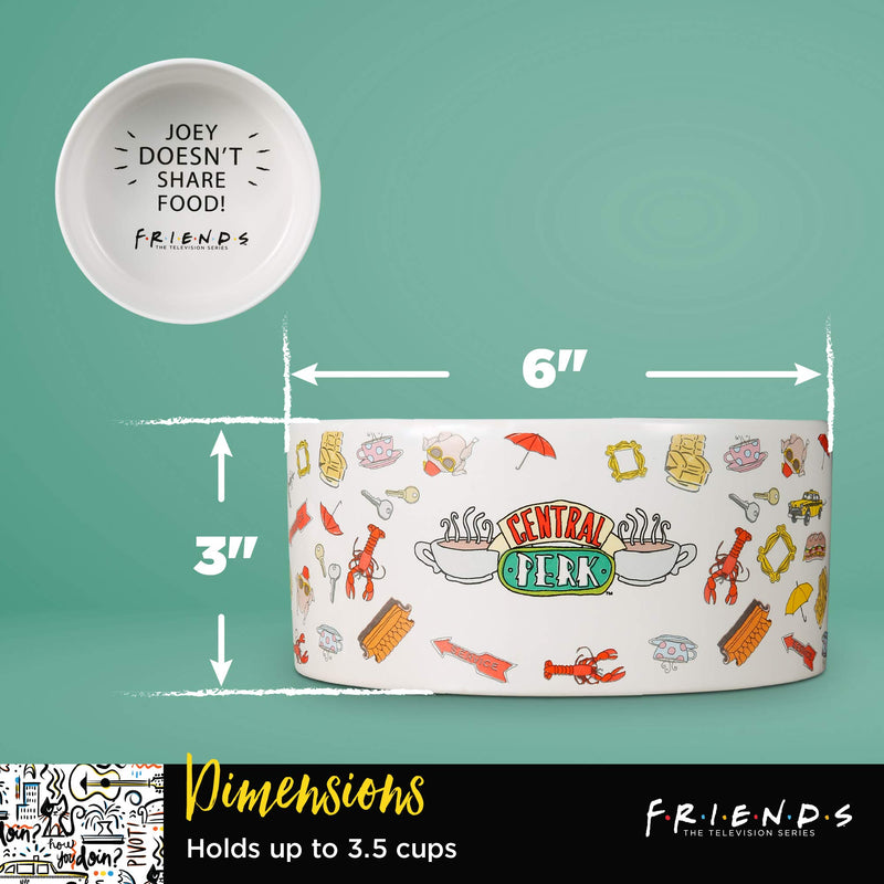 Warner Bros Friends TV Show Joey Doesn't Share Food Ceramic Dog Food Bowl, 6 in | White Dog Bowl, Friends TV Merchandise for Friends Fans | Dog Water Bowl or Dog Food Bowl for Wet or Dry Food - PawsPlanet Australia