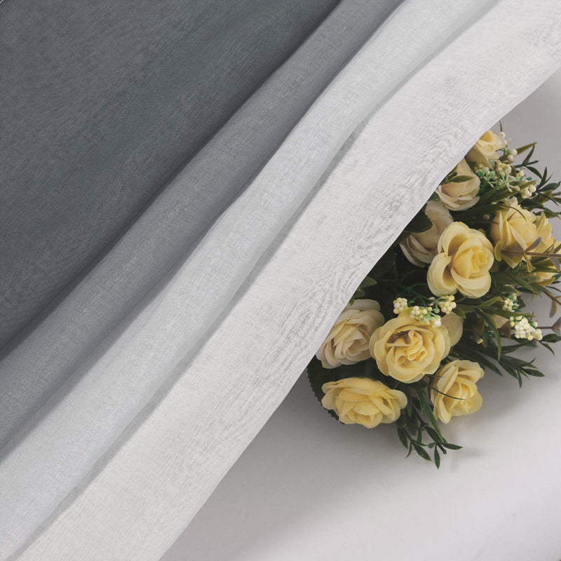 DWCN Grey Faux Linen Ombre Sheer Curtains - Semi Voile Gradient Grommet Top Curtains for Bedroom and Living Room, Set of 2 Window Curtain Panels, 52 x 84 Inches Long 52W x 84L - PawsPlanet Australia