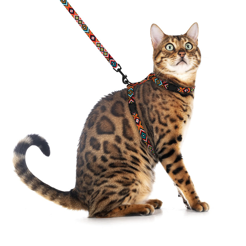 CollarDirect Adjustable Cat Harness and Leash Set for Outdoor Walking Pattern Harnesses for Small Dogs Puppy Aztec Sunset 2XS - PawsPlanet Australia