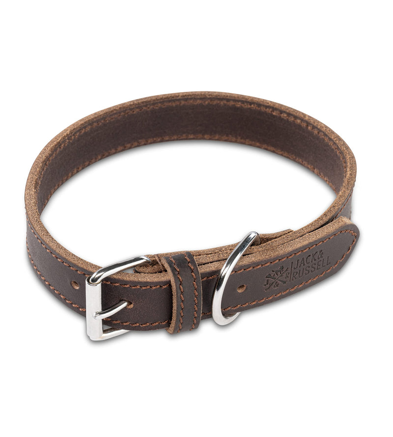 Dog collar leather - fat leather dog collar leather collar made of genuine leather Fat-Tony dark brown (L) L - (45.5cm - 51.5cm) - PawsPlanet Australia