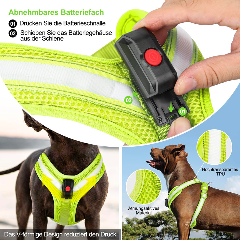 KOSKILL LED Dog Harness Rechargeable Illuminated Dog Harness Glows in the Dark LED Dog Vest Reflective Dog Lights for Night Walks (Green, M) Green - PawsPlanet Australia