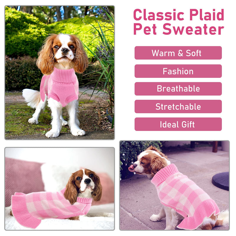 Dasior Pet Dog Sweater, Soft Turtleneck Knitted Plaid Stretch Pullover, Warm Knitwear Winter Clothes X-Small Pink - PawsPlanet Australia