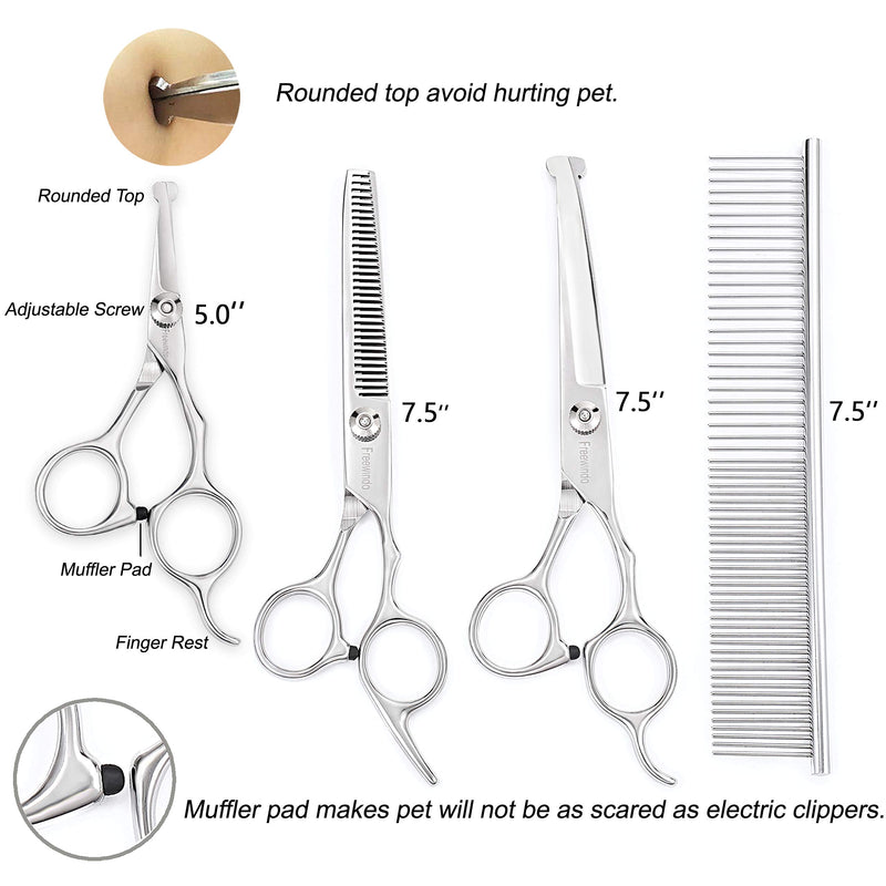 [Australia] - Freewindo Dog Grooming Scissors Kit with Safety Round Tip, Heavy Duty Stainless Steel Cat Dog Scissors and Cat Nail Clippers for Cat Puppy Rabbit Guinea Pig and Bird 