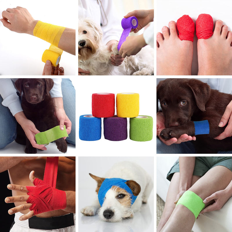 5 Rolls Pet Vet Wrap for Dogs Cats and Horse Self Adherent Bandage 2inch No Woven Elastic Cohesive Tapes for Finger, Sports and Stretch Athletic 2inch(5 Count of A Pack) - PawsPlanet Australia