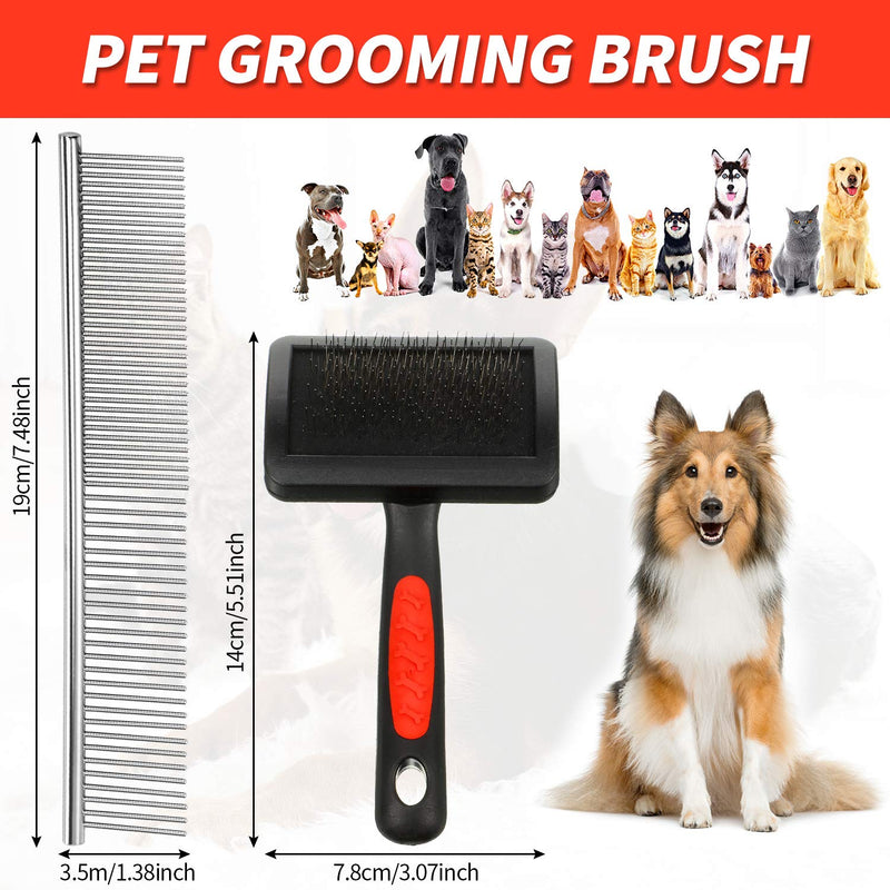 2 Pieces Grooming Slicker Brush Pet Grooming Brush Firm Slicker Brush Stainless Steel Pet Comb for Dogs and Cats - PawsPlanet Australia