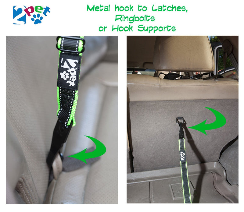 [Australia] - 2PET Dog Seatbelt Strap Adjustable Dog Seat Belt for All Breeds – Use with Harness – All Car Makes – Carabiner Clip Leash – Green and Black 