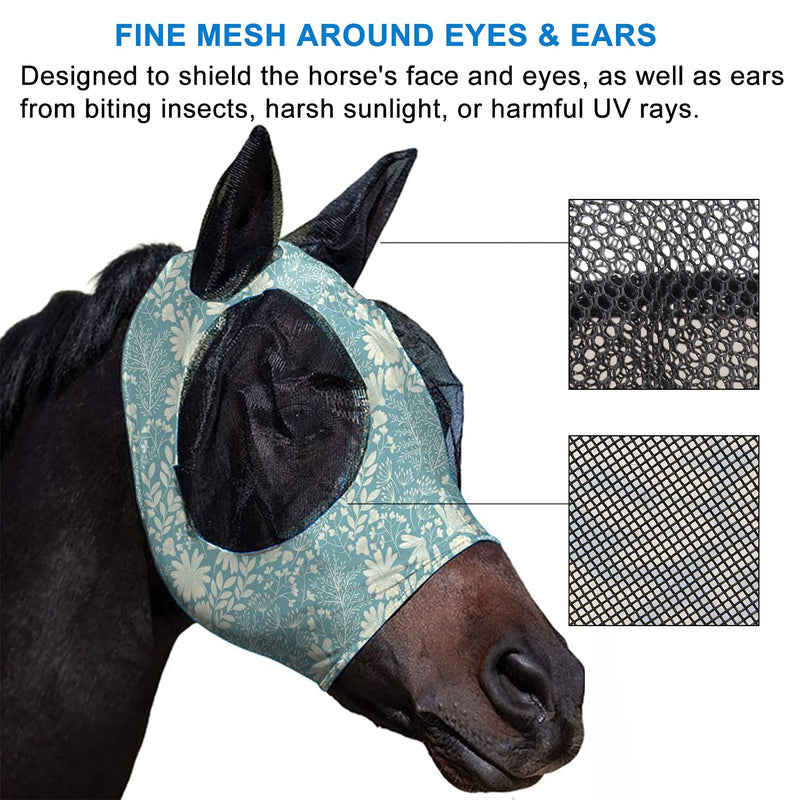 Fine Mesh Horse Head Cover, Horse Cover with Ears, Horse Fly Mask with Ears and Long Nose Protection（L,Sky Blue） Sky Blue - PawsPlanet Australia