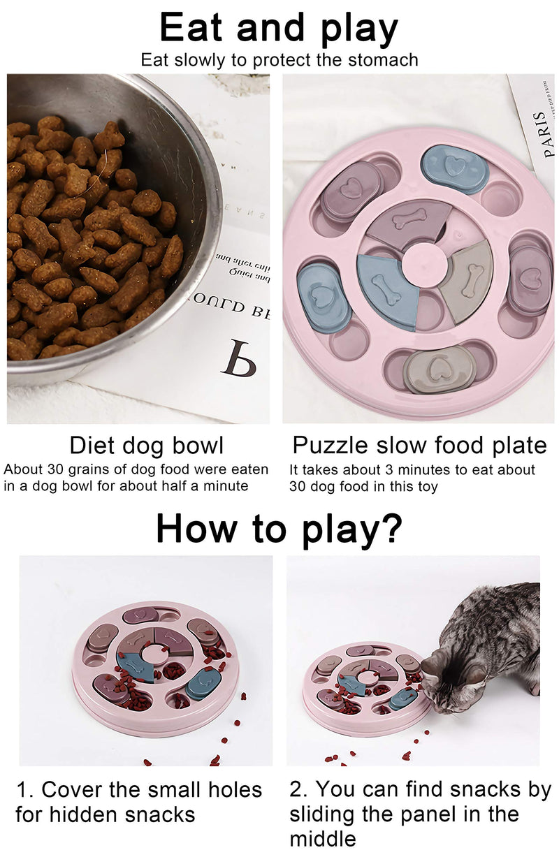 Interactive Dog Puzzle Feeder, Stimulating IQ Brain Games Puppy Toy for Boredom, Slow Feeding Dog Treat Dispenser, Non-Slip Pet Training Food Bowl Toys for Small, Medium, Large Dogs, Pink Round - PawsPlanet Australia