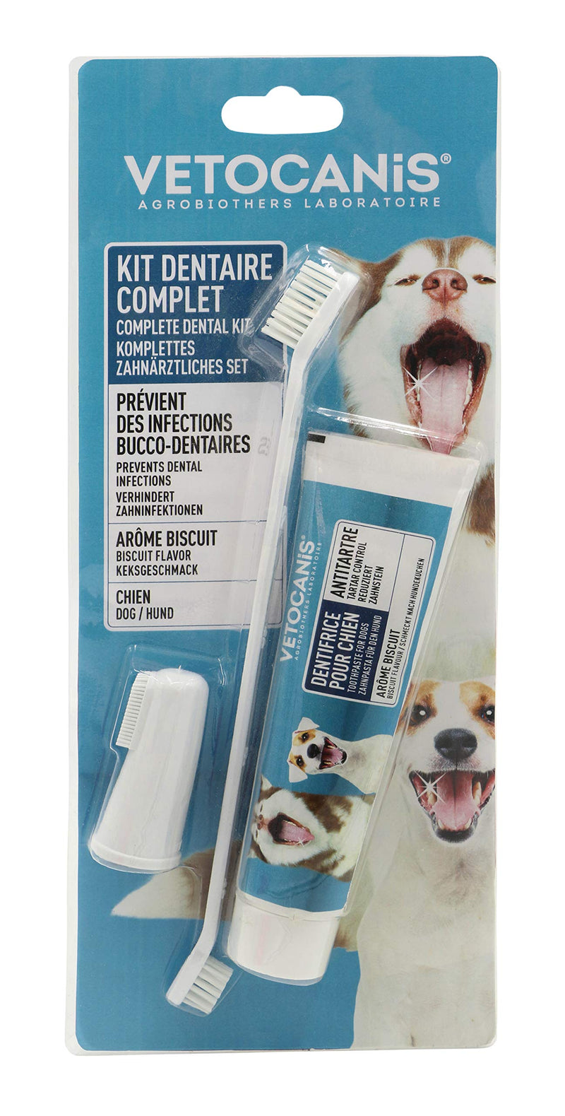 Vetocanis Bio00068 Dental Care Set for Dogs, with Toothbrush, Toothpaste and Massage Brush, Biscuit Flavor, 1 Piece (Pack of 1) - PawsPlanet Australia