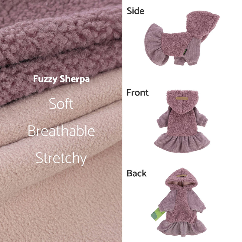 Fitwarm Fuzzy Sherpa Dog Winter Clothes Dog Hoodie Dresses Thermal Skirt Girl Doggie Dress Thick Jacket Puppy Outfits Coat Cat Sweatshirt Apparel XS Purple - PawsPlanet Australia