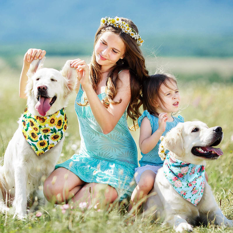 8 Pieces Floral Dog Bandana Spring Flower Pet Triangle Bib Scarf Daisy Rose Pet Bandana Washable Adjustable Dog Kerchief Suitable for Most Dogs and Cats (Cute Pattern) - PawsPlanet Australia