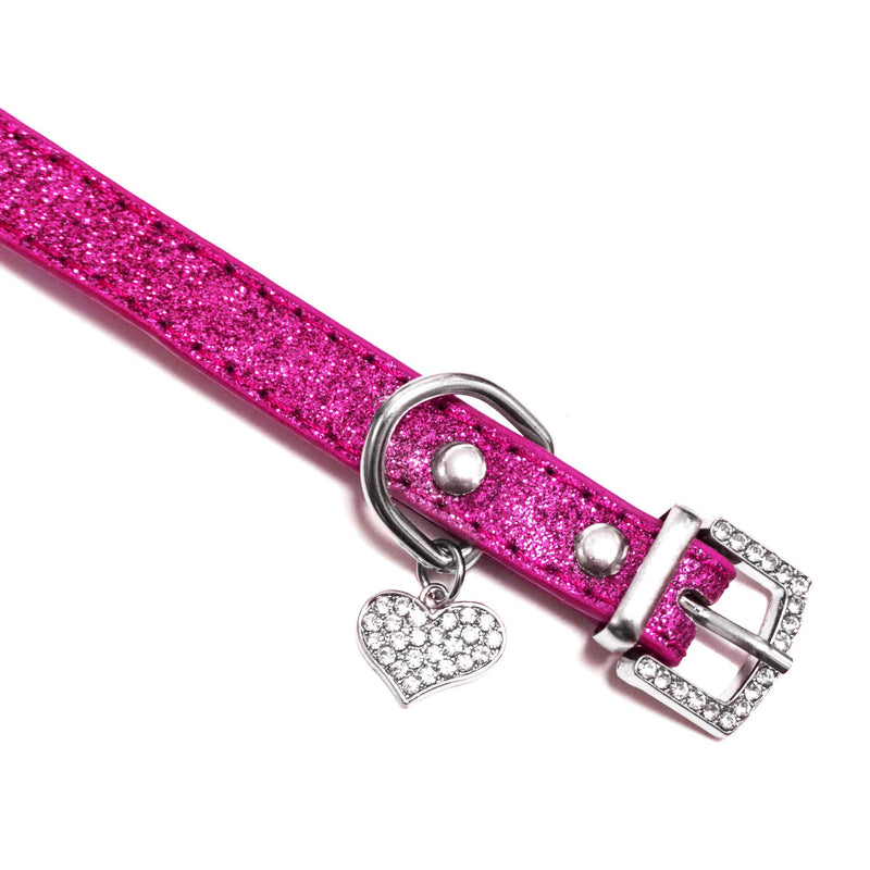 [Australia] - Bagoo Pets Stylish and Fashionable Rhinestone Shining Diamond Heart Pendant Leather and Glitter Collar for Dogs and Cats Hot Pink 