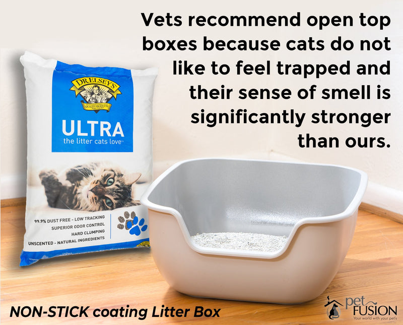 PetFusion BetterBox Non-Stick Large Litter Box. Pet Safe Non-Stick Coating for Easier Cleaning & Superior Hygiene. Open Top Box Promotes Healthy Usage. Litter Pans Made of Stronger ABS Plastic - PawsPlanet Australia