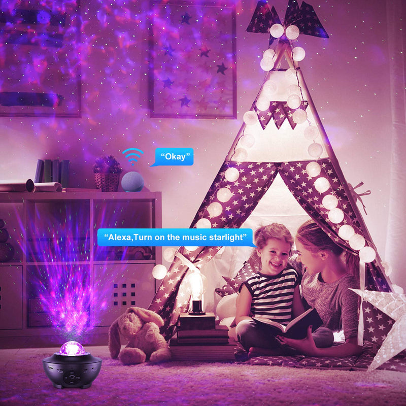 Starry Light Projector, Smart WiFi Galaxy Projector Night Light, Compatible with Alexa and Smart App, 10-Color Music Player with Remote Control/Bluetooth/Timer, Suitable for Children and Adult Parties Black - PawsPlanet Australia