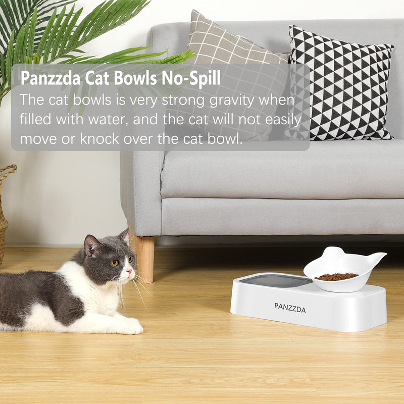 Panzzda Cat Bowls Double Elevated Tilted Cat Bowl for Food and Water Set No-Spill Kitten Dishes Kitty Bowl Raised with Stand No-Slip Dispenser for Indoor Cats & Small Dogs Pets Slow Water Feeder Gray - PawsPlanet Australia