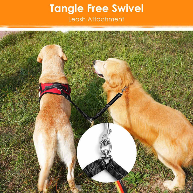 AUTOWT Double Dog Leash, No Tangle 360° Swivel Rotation Reflective Lead Attachment Adjustable Length Dual Two Dog Lead Splitter, Comfortable Shock Absorbing Walking Training for 2 Dogs Medium >20lbs Black-Adjustable - PawsPlanet Australia