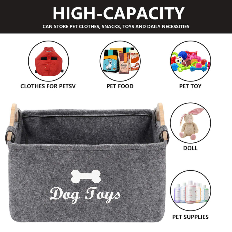 Geyecete dog toy basket storage Bins - with Wooden Handle,puppy toy box storage Basket/Bin Kids Toy Chest Storage Trunk(Grey) 38*25* 18cm Grey - PawsPlanet Australia