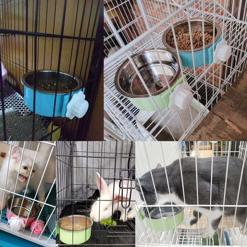 kathson Crate Dog Bowl, Removable Stainless Steel Hanging Pet Cage Bowl Food & Water Feeder Coop Cup for Cat, Puppy, Birds, Rats, Guinea Pigs 2pcs(blue,green) - PawsPlanet Australia