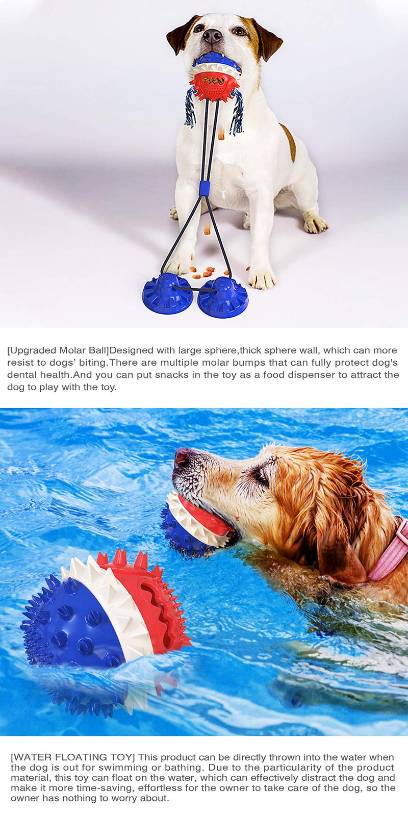USWT Upgraded Dog Tug Suction Cup Dog Toys Dogs Supplies Puppy Toy Pet Food Dispensing Molar Ball Interactive Pull Rope Chew Toothbrush Durable Bite-Resistant New Material Blue-C - PawsPlanet Australia