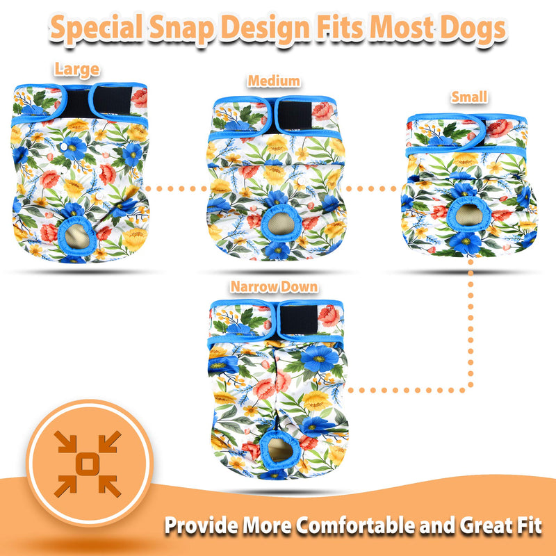 Langsprit Washable Female Dog Diapers (3 Pack) - No Leak Reusable Diapers for Doggy Female in Period - Highly Absorbent & Comfortable Dog Heat Panties with Adjustable Snaps Small Floral - PawsPlanet Australia