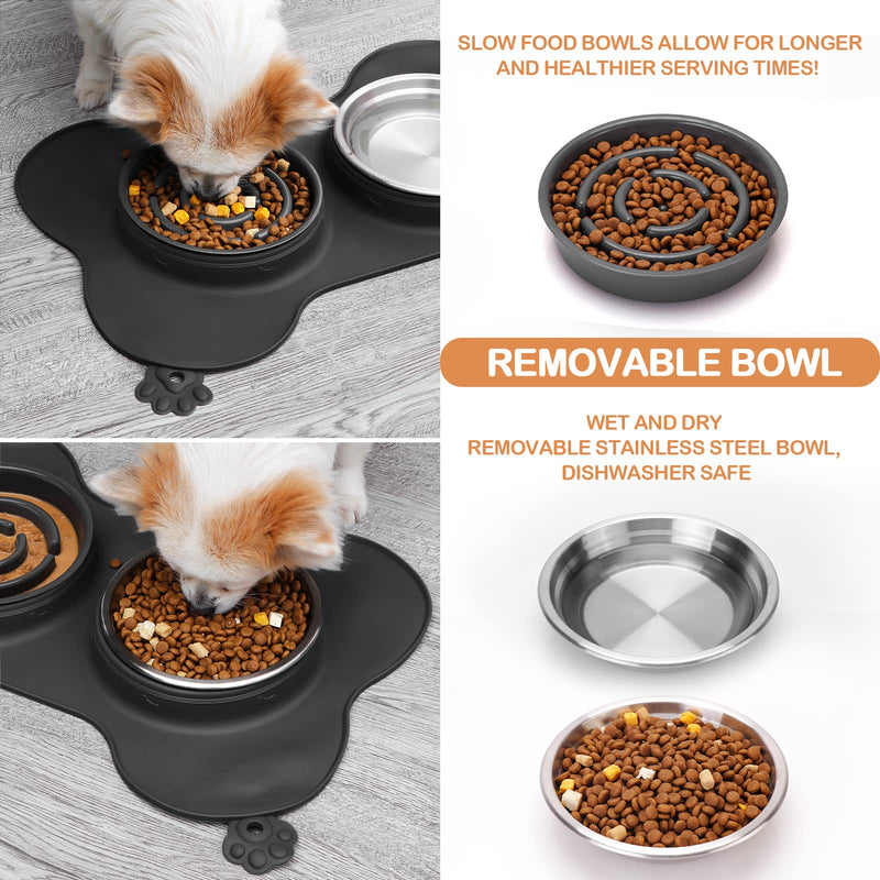 Topcovos Dog Food Bowl,3-in-1 Dog Bowl/Water Bowl&Slow Feeder Puppy Bowl with No Spill Non-Skid Silicone Mat, Dog Dish for Small/Medium/Large Pets Small(9oz) Black - PawsPlanet Australia