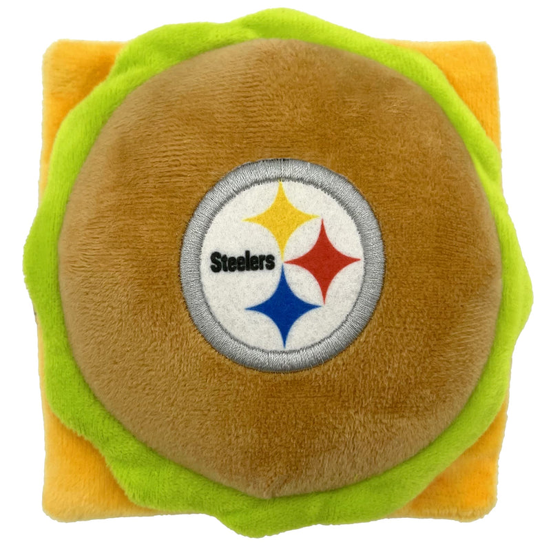 NFL Pittsburgh Steelers Cheese Burger Plush Dog & CAT Squeak Toy - Cutest Stadium HAMBERGER Snack Plush Toy for Dogs & Cats with Inner Squeaker & Beautiful Football Team Name/Logo - PawsPlanet Australia