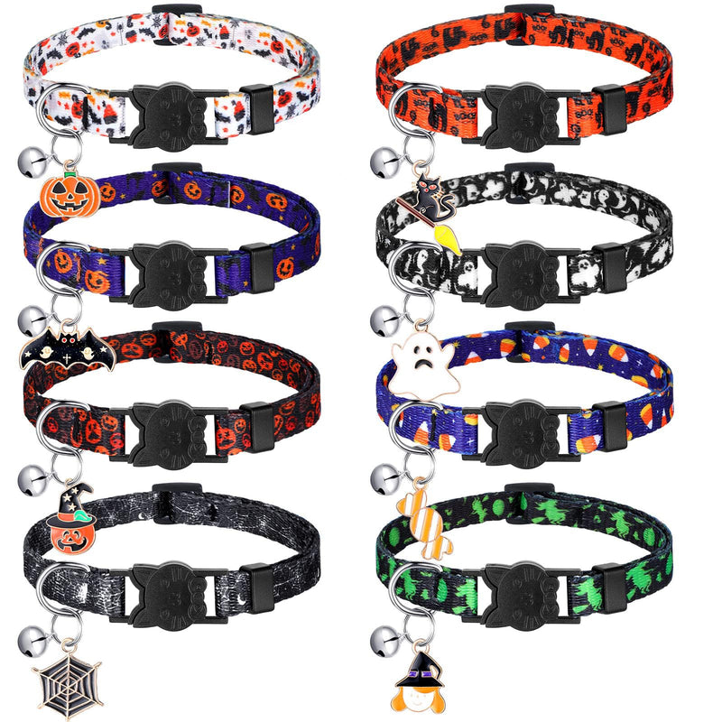 DAIHAQIKO Pack of 8 Halloween Breakaway Cat Collar with Bell Cute Adjustable Kitten Collars with Pendant Pumpkin Ghost Holiday Party Kitten Pet Dog Puppy Costume - PawsPlanet Australia