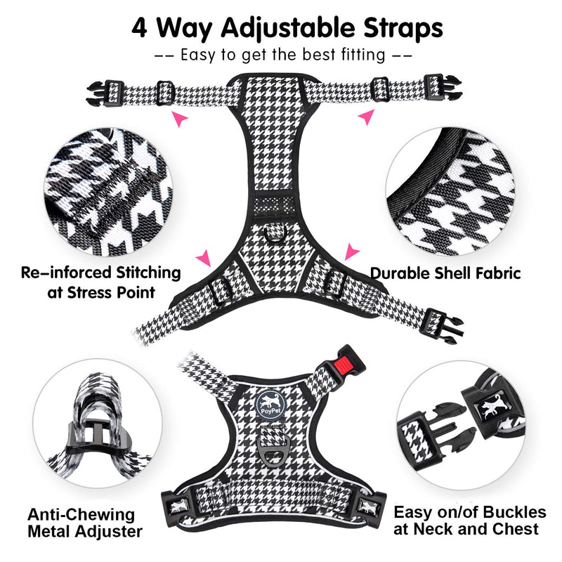 [Australia] - PoyPet No Pull Dog Harness, [Release on Neck] Reflective Adjustable No Choke Pet Vest with Front & Back 2 Leash Attachments, Soft Control Training Handle for Small Medium Large Dogs M (Neck: 14-20". Chest: 16-28") Houndstooth 