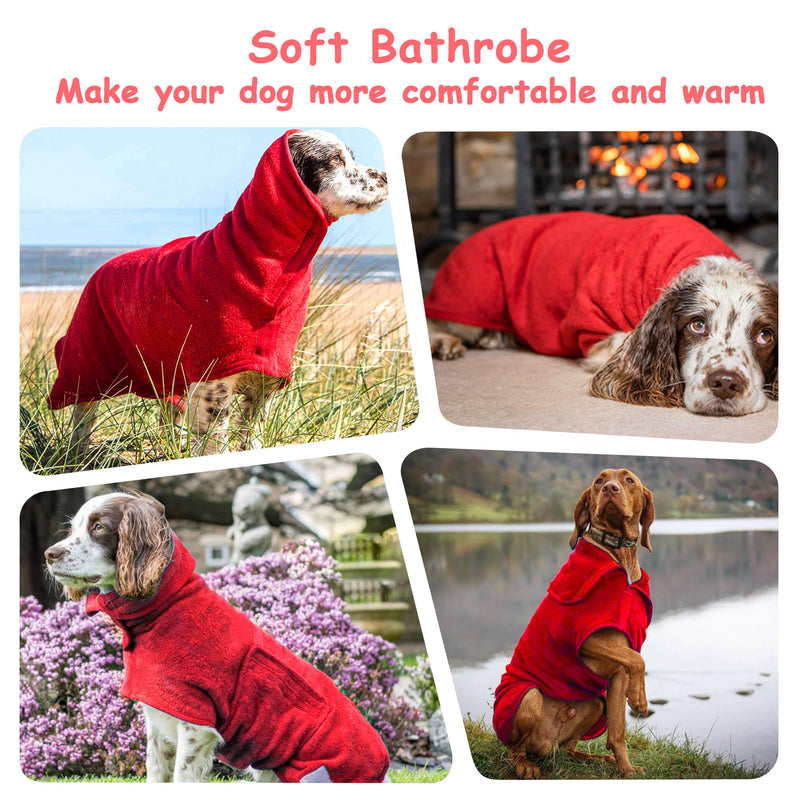 PETTOM Dog Drying Coats Red Microfiber Super Absorbent Adjustable Large Dog Drying Robe Towelling (Red, Large) L - PawsPlanet Australia