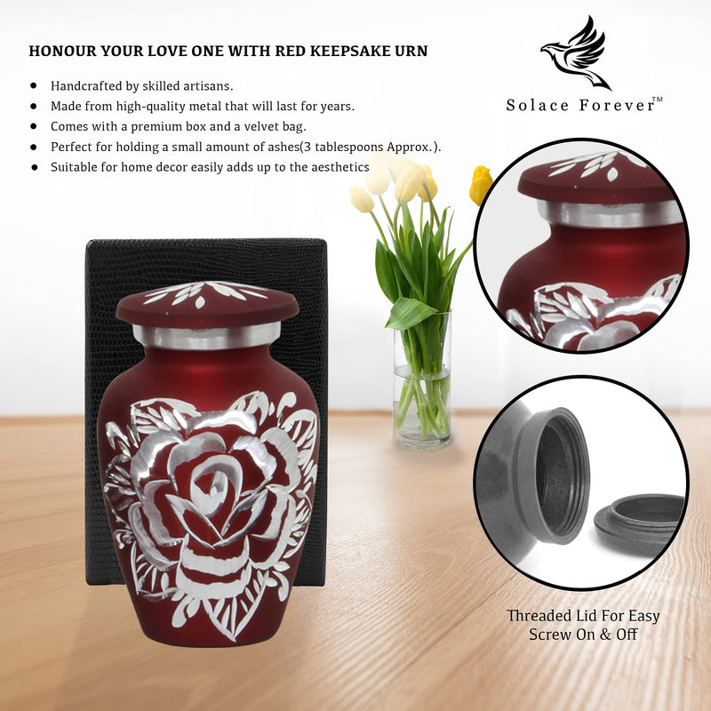 Small Keepsake Urn - Red Rose Mini Ashes Urn - Premium Box & Bag Included - Mini Cremation Funeral Urn for Ashes - Honour Your Loved One with Memorial Urn Red - Perfect for Adults & Infants - PawsPlanet Australia