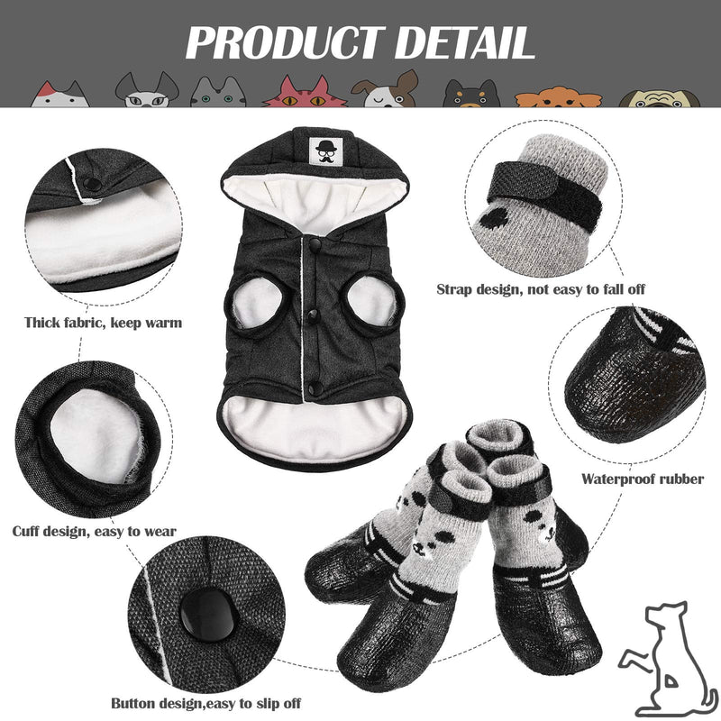 Weewooday Hooded Dog Coat and Dog Cat Boots Shoes Socks Stylish Puppy Clothes Warm Dog Jacket Waterproof Dog Shoes for Small Puppy Medium Black - PawsPlanet Australia