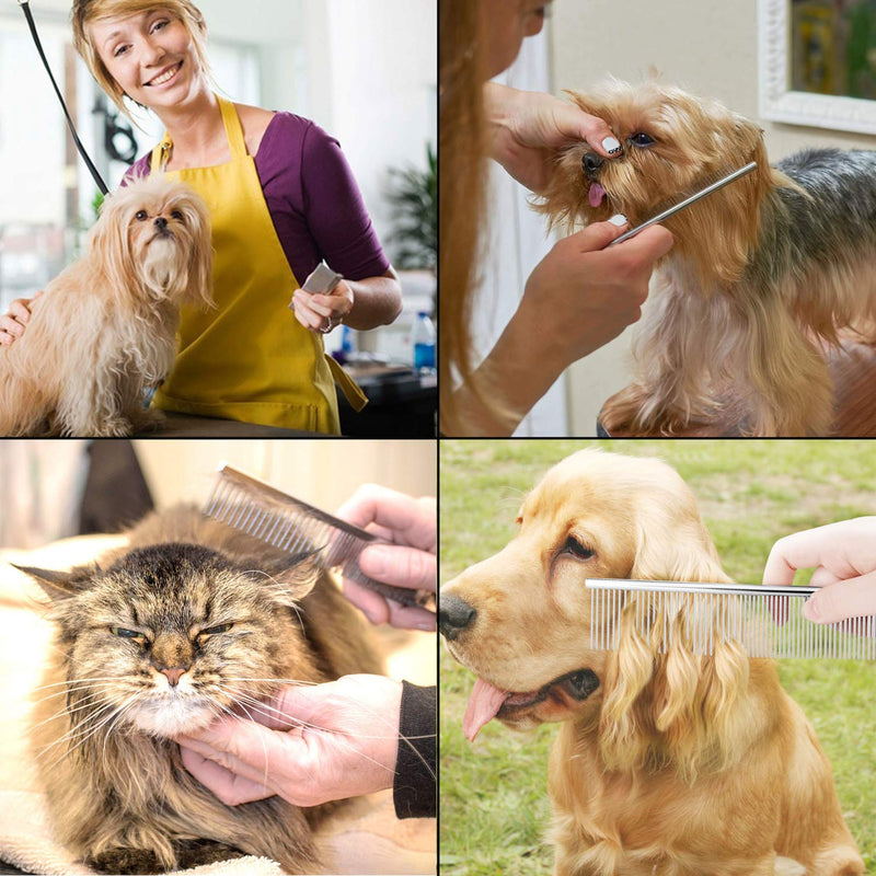 JamHooDirect Metal Pet Grooming Comb, 2 Size Stainless Steel Row Teeth Brush Hair Cleaning/Shedding/Massaging Dog Comb Tools Ideal for Large, Medium & Small Dogs & Cats with Tangled Short/Long Hair - PawsPlanet Australia