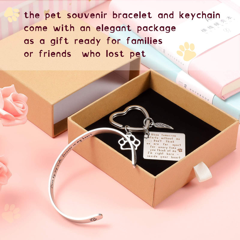 Sureio Pet Memorial Set Includes Pet Memorial Cuff Bracelet Pet Memorial Keychain and Elegant Box Dog Cat Remembrance Loss of Pet Jewelry Sympathy for Pet Lover - PawsPlanet Australia