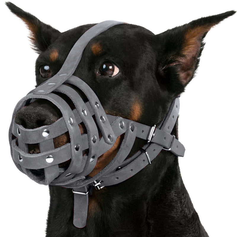 CollarDirect Leather Dog Muzzle German Shepherd Dalmatian Doberman Setter Basket Medium Large Breeds Pink Gray Black - PawsPlanet Australia