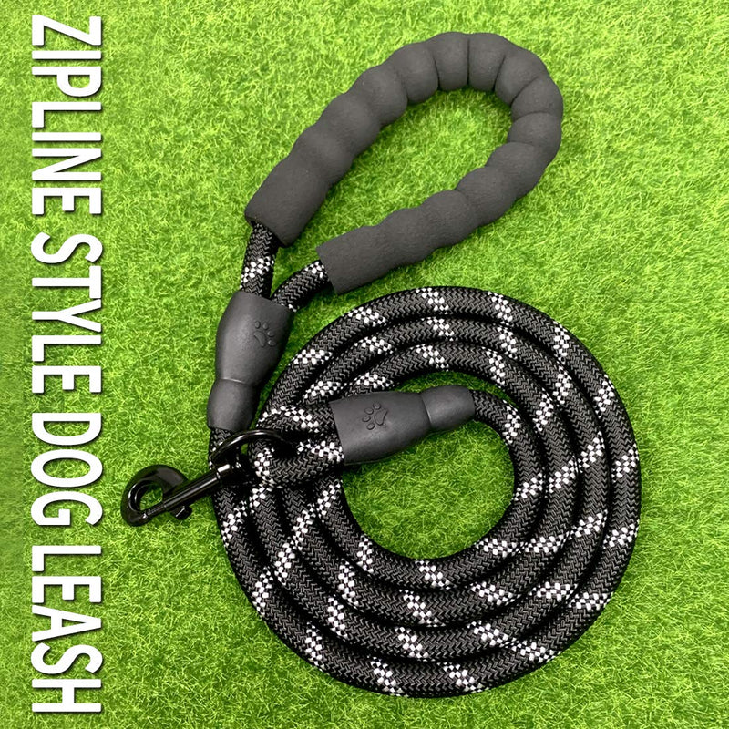 DOYOO Dog Leash 2 FT/6 FT/10FT Thick Durable Nylon Rope - Comfortable Padded Handle Reflective Rope Dog Leash for Medium Large Dogs with Collapsible Pet Bowl and Garbage Bags 06-1 Pack Reflective Black 1/2"x 6 FT (18~120 lbs.) - PawsPlanet Australia