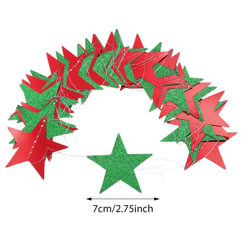 Patelai 184 Feet Red and Green Glitter Star Paper Garland Christmas Hanging Decoration for Wedding Birthday Xmas Festival Party - PawsPlanet Australia