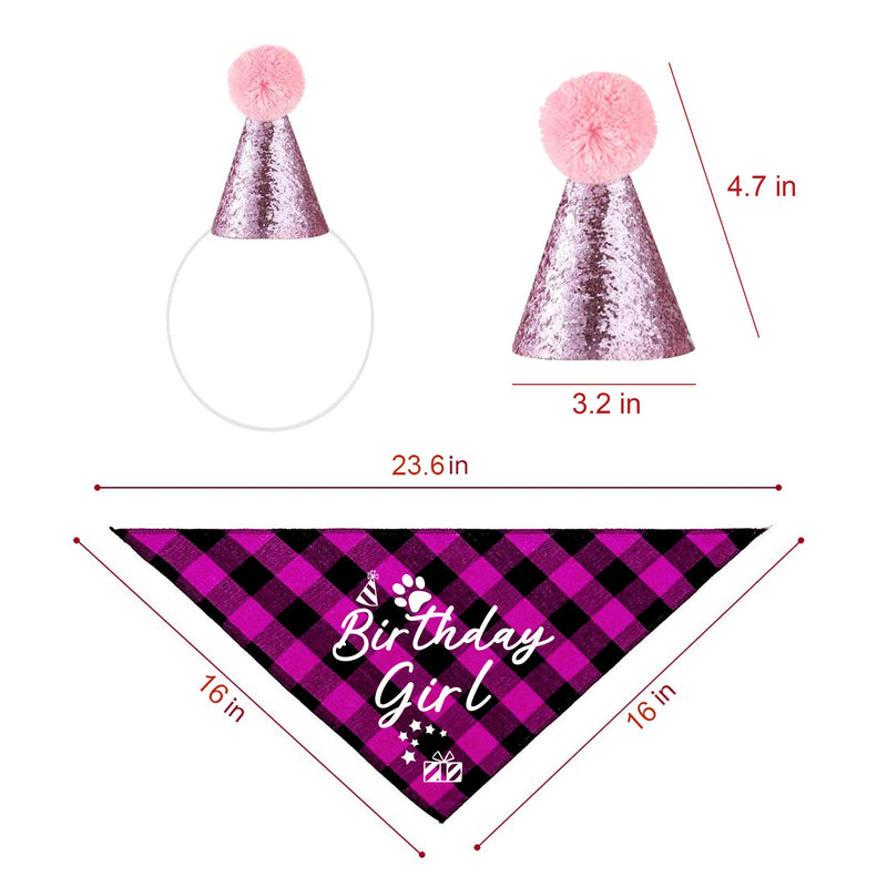 family Kitchen Classic Pink Plaid Pet Puppy Dog Bandana with Dog Birthday Party Hat Accessories, Girl Dog Birthday Bandana Scarf Bibs for Pet Birthday Outfit Party Supplies Set - PawsPlanet Australia