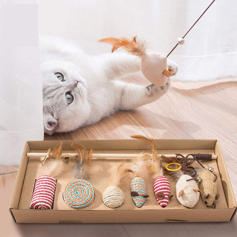 Yuning Cat Toys Gift Box, Cat Pet toys, Cat Feather Toys Set, Cat Interactive Wand Toy Set, 7 Pieces Of Replaceable Feather Fun Cat Toy Gift Set, Pet toys - Best Gift for Cat - PawsPlanet Australia