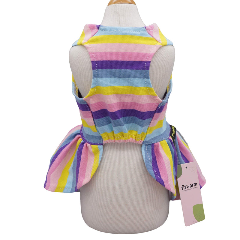 Fitwarm 100% Cotton Dog Dresses Pet Clothes for Doggie Striped Dress Cat Vest Puppy Shirts Colorful Rainbow X-Small Pink - PawsPlanet Australia