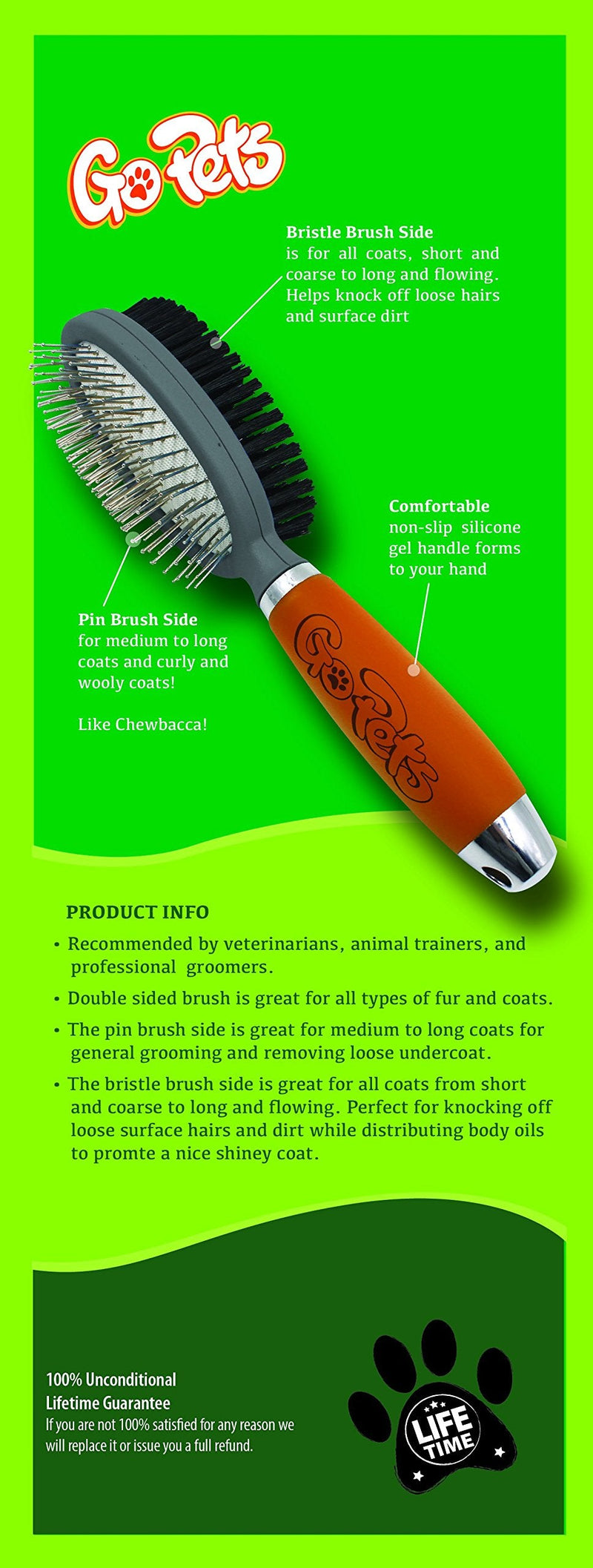 Professional Double Sided Pin & Bristle Brush for Dogs & Cats by GoPets Grooming Comb Cleans Pets Shedding & Dirt for Short Medium or Long Hair - PawsPlanet Australia