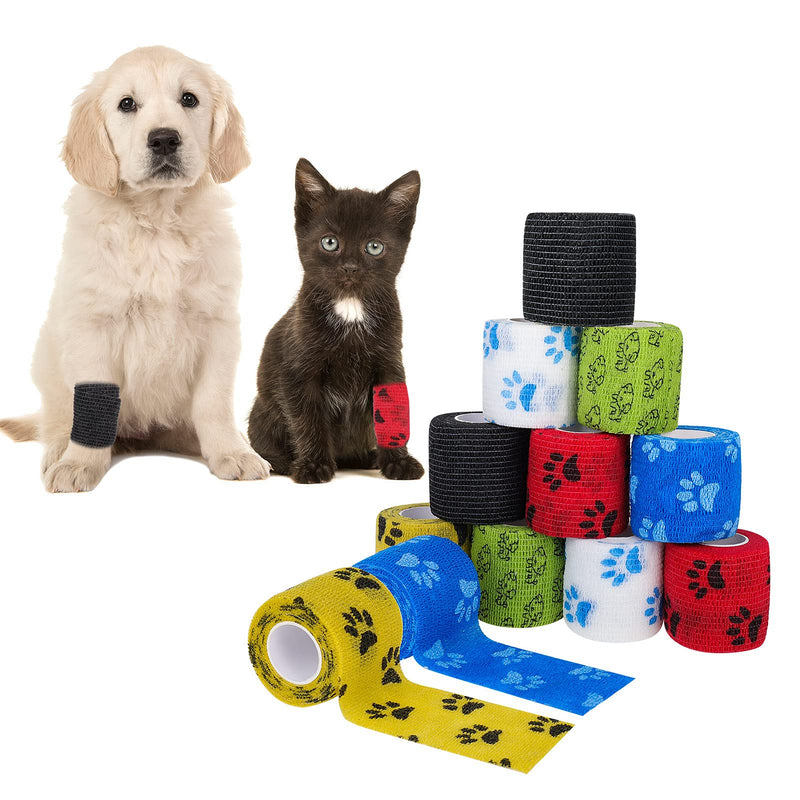 Butt doll 12 pieces self-adhesive bandage, cohesive bandage, self-adhesive elastic bandage, first aid bandage for cats, dogs, wrists, ankles, 5 cm x 4.5 m - PawsPlanet Australia