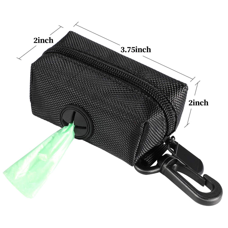 [Australia] - Outus 4 Dog Poop/Waste Bag Holder Leash Attachment,Dog Poop Bag Dispenser Zipper Pouch with Aluminum Key Carabiner Clip Includes 4 Roll of Pick-up Bags, Fits for Any Dogs Leash Black 