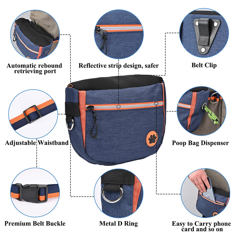 fani Dog Treat Training Pouch Large Capacity Pet Walking Training Bag Easily Carries Pet Toys Kibble Treats Adjustable Waist Belt Auto Closing Portable Built-in Poop Bag Dispenser 4 Ways to Wear - PawsPlanet Australia