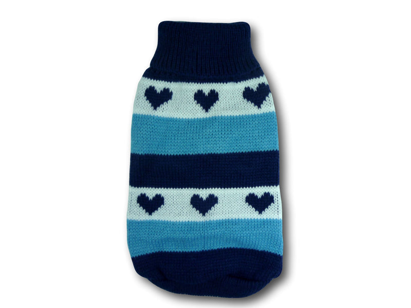 Cara Mia Dogwear Blue and White Striped with Hearts Jumper Sweater (teacup to small breed dogs) - XSmall XS - PawsPlanet Australia