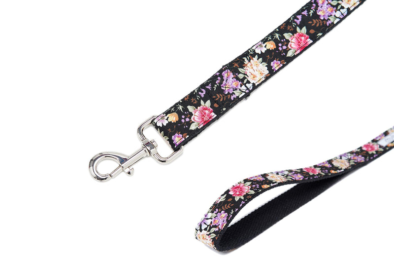 [Australia] - Bubblepup Dog Collar and Leash Set, Dog Collar with Leash Set Adjustable Dog Collar and Leash for Small Medium Large Dogs XS black flower 