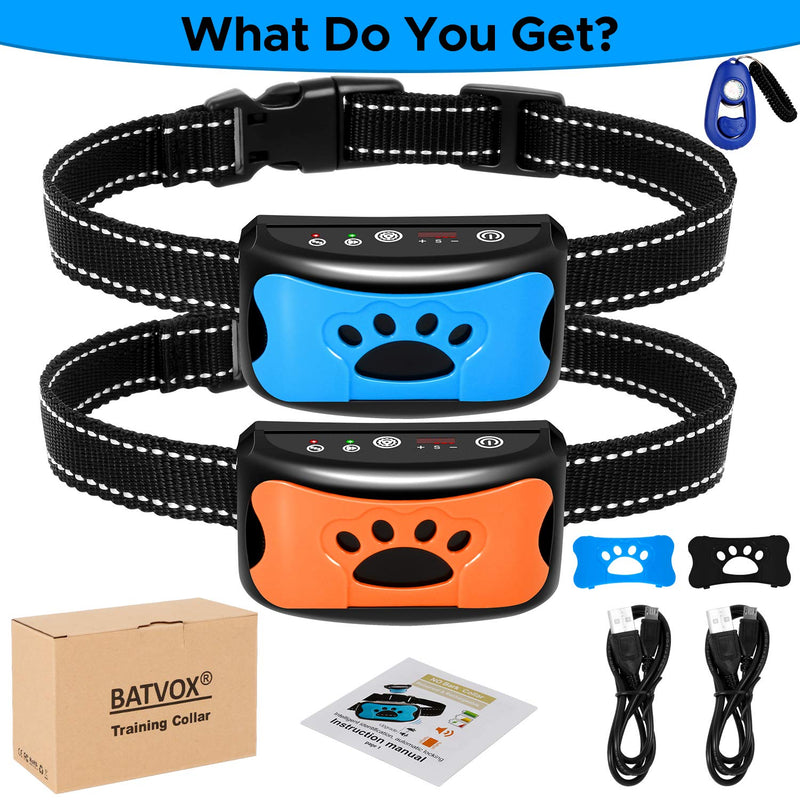 [Australia] - BATVOX Bark Collar 2 Pack Rechargeable No Harm Dog Barking Collar with Vibration, Sound and No Shock for Small Medium Large Dogs (2020 Upgraded) 