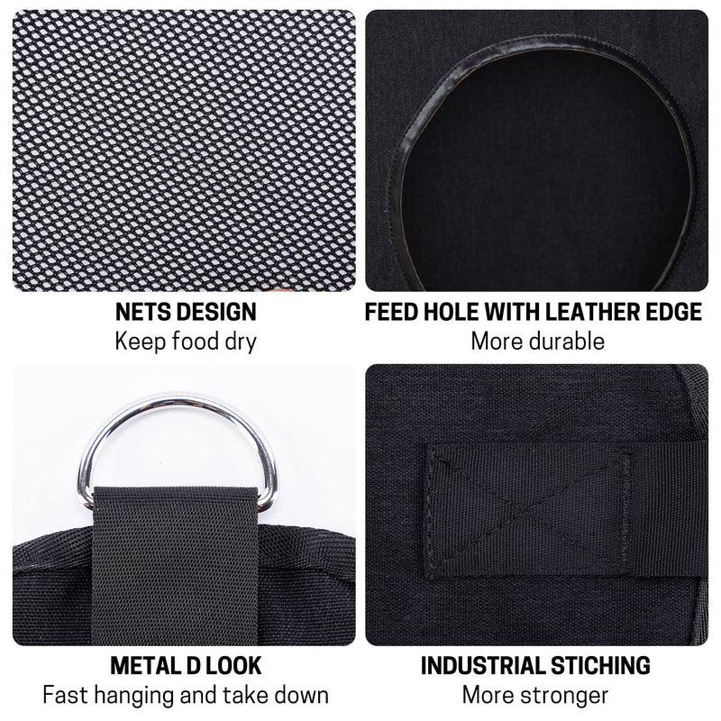 ZELARMAN Horse Hay Bag with Large Capacity，Slow Feeder Hay Nets， Leather Trim Feeding Bag for Horses, Sheep Small Black - PawsPlanet Australia