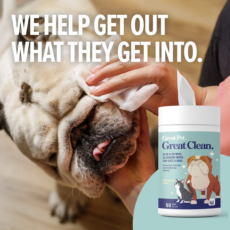 Great Pets - Body Wpes & Eye Tear Stain Remover Wipes for Dogs & Cats - Wash & Clean Eyes, Paws, Skin & Coat, Butt, Excess Hair Waterless Without Soap Great Clean Wipes - PawsPlanet Australia