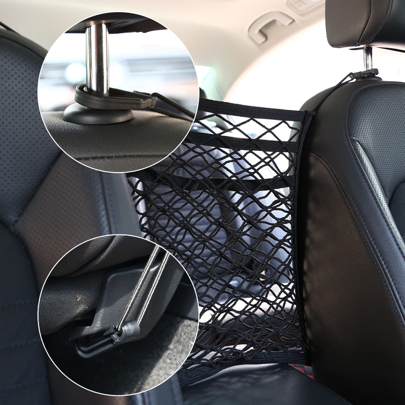 Dog Car Net Barrier, 3-Layer Thicken Car Mesh Organizer with 2 Seat Headrest Hooks & 4 Replaceable Metal Carabiner, Car Mesh Organizer for Driving Safely with Children & Pets - PawsPlanet Australia