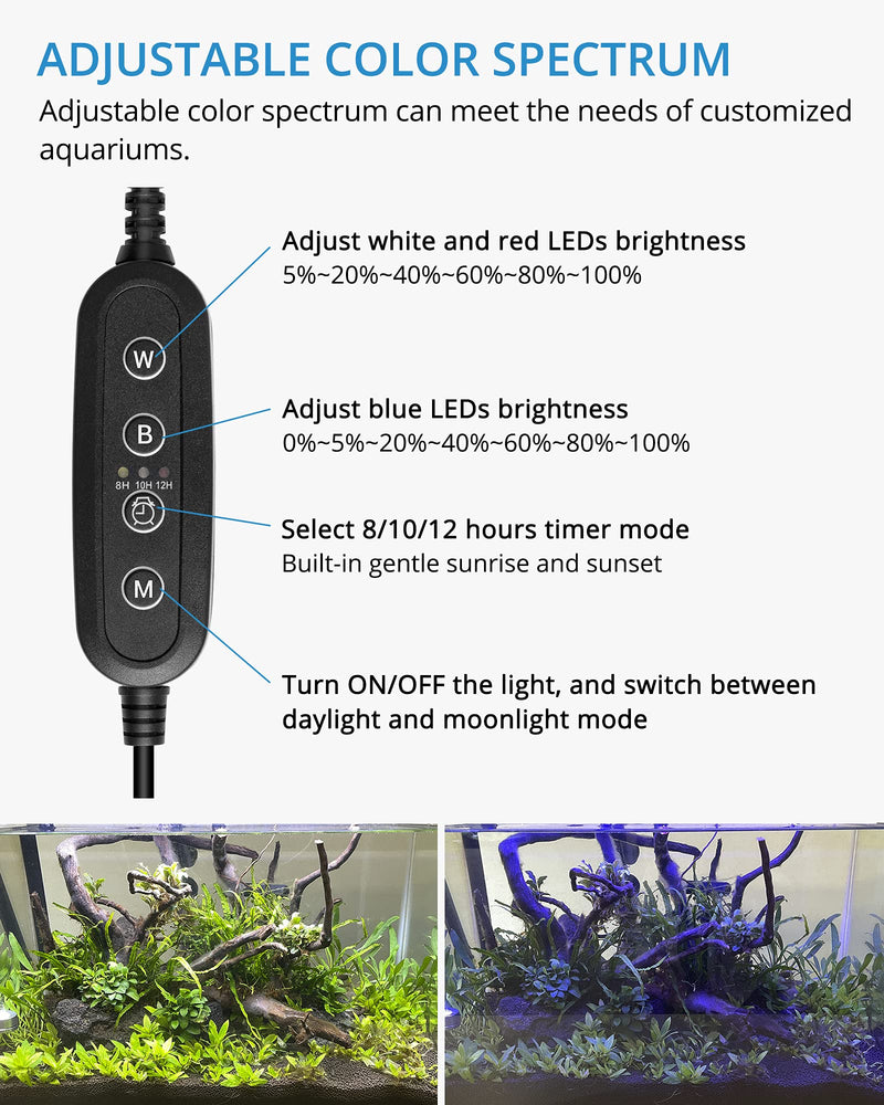 NICREW Full Spectrum Planted LED Aquarium Light, with Timer, for Freshwater Fish Tank, 12-18 Inch, 9 Watts 12 - 18 in, 9W - PawsPlanet Australia